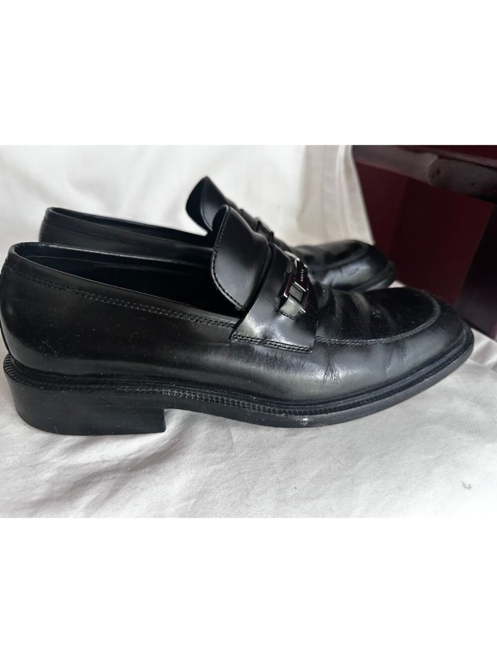 Gucci Black Leather Horsebit Loafers Dress Shoes Size 10D Vintage Square Toe